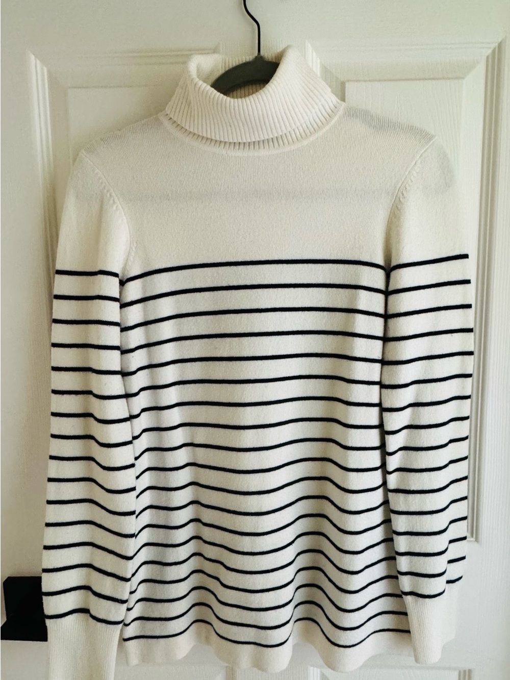 French Connection Cream + Navy Nautical Striped Turtleneck Sweater